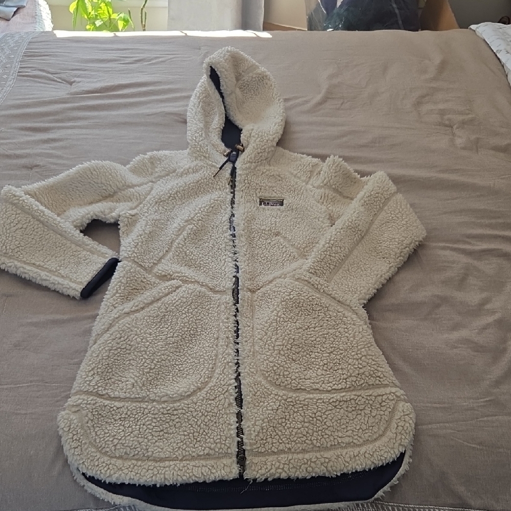 L.L. Bean Off-White Teddy Jacket with Hood